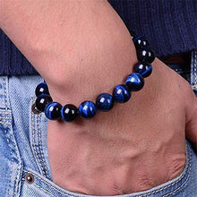 Load image into Gallery viewer, Natural Handmade Blue Tiger Eye Bracelet - Semi Precious Round Beads Stretch Bracelet - Gemstone Beaded 8mm - Planet Jupiter Bracelets