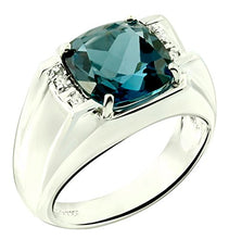 Load image into Gallery viewer, RB Gems Sterling Silver 925 Statement Ring Genuine Gemstone Cushion 10 mm with Rhodium-Plated Finish (10, London-Blue-Topaz)