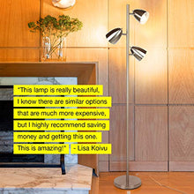 Load image into Gallery viewer, Brightech Jacob - LED Reading and Floor Lamp for Living Rooms & Bedrooms - Classy, Mid Century Modern Adjustable 3 Light Tree - Standing Tall Pole Lamp with 3 LED Bulbs - Satin Nickel
