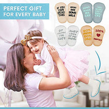 Load image into Gallery viewer, SurBaby Baby Socks Gift Set- Cute & Funny Unique Baby Shower Gifts & Registry Idea-Baby Gift Sets Unisex – 90% Cotton, Anti Slip, Cutest Gift Box – Socks with Funny Sayings (4 Unique Pairs)