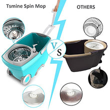 Load image into Gallery viewer, Tsmine Spin Mop Bucket System Stainless Steel Deluxe 360 Spinning Mop Bucket Floor Cleaning System with 6 Microfiber Replacement Head Refills,61"Extended Handle, 2x Wheel for Home Cleaning - MINT