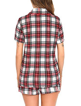 Load image into Gallery viewer, Anjue Women Plaid Pajamas Set Short Sleeve Sleepwear Womens Button Down Nightwear PJ Set with Pockets