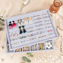 Load image into Gallery viewer, Mebbay Stackable Velvet Jewelry Trays Organizer, Jewelry Storage Display Trays for Drawer, Earring Necklace Bracelet Ring Organizer, Set of 4 (Grey)