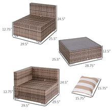 Load image into Gallery viewer, Outsunny 7-Piece Outdoor Rattan Sofa Set Wicker Patio Sectional Sets, Conversation Furniture Set with Cushions & Slat Plastic Wood Table, Grey