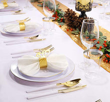 Load image into Gallery viewer, NERVURE 100Pieces White with Gold Rim Plastic Plates- 7.5inch Disposable Gold Salad/Dessert Plates-Ideal for Weddings& Parties