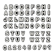 Load image into Gallery viewer, Kinear 62Pcs Glow in Dark Cool Letters and Numbers Shoes Charms for Shoes Bands Bracelet Wristband Helloween Party Gifts