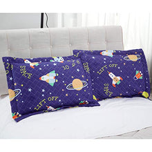 Load image into Gallery viewer, 3 Pcs Kids Space Quilt Summer Bedspreads Full/Queen Size Galaxy Coverlet Set,Cute Spaceship Plane Numbers Planet Bed Cover Lightweight Kids Universe Blanket Galaxy Bedding for Teens Boys-Purple