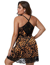 Load image into Gallery viewer, XAKALAKA Women Plus Size Babydoll Lingerie Back Crisscross Lace Trim Chemise Sleepwear Leopard-1 2X