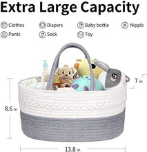 Load image into Gallery viewer, Newthinking Baby Diaper Caddy Organizer with Compartment, Soft Diaper Basket Made of Hand-Woven Rope, 100% Natural Cotton, Eco Friendly and Skin-Friendly (Light Grey)