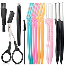 Load image into Gallery viewer, 14 in 1 Eyebrow Razor Kit, Professional Dermaplane Face Razor for Women, Eyebrow Trimmer for Hair & Peach Fuzz Remover, Face Shavers for Women with Eyebrow Tweezers/Scissors/Clipper/Spoolie Brush