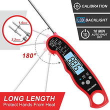 Load image into Gallery viewer, KULUNER TP-01 Waterproof Digital Instant Read Meat Thermometer with 4.6” Folding Probe Backlight & Calibration Function for Cooking Food Candy, BBQ Grill, Liquids,Beef(Red)