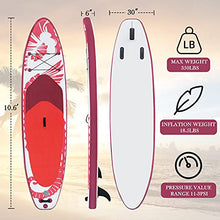 Load image into Gallery viewer, YWH Pink SUP Inflatable Paddle Board - 10.6' Lightweight Stand Up Paddleboard for Youth Adult Beginner Kids Paddleboards with Accessories Backpack, Non-Slip Deck & Hippocampus Pattern,Red
