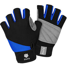 Load image into Gallery viewer, FitsT4 Unisex 3/4 Finger Gloves for Water Ski, Canoeing, Windsurfing, Kiteboarding, Sailing, Jet Skiing and Stand-UP Paddle Boarding Adjustable Wrist Cinch, Comfortable Fit Blue S