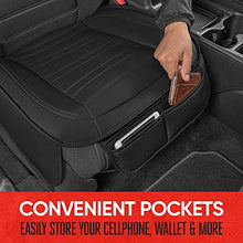 Load image into Gallery viewer, Motor Trend Black Faux Leather Car Seat Covers for Front Seats, 2-Pack – Padded Car Seat Cushions with Storage Pockets, Premium Interior Covers for Auto Truck Van SUV