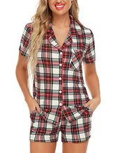 Load image into Gallery viewer, Anjue Women Plaid Pajamas Set Short Sleeve Sleepwear Womens Button Down Nightwear PJ Set with Pockets