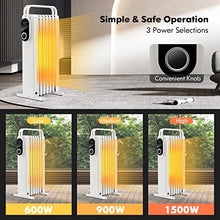 Load image into Gallery viewer, COSTWAY Oil Filled Radiator Heater, 1500W Electric Space Heater with Foldable Hanging Rack, 3 Heat Settings, Overheat and Tip-Over Protection, Portable Radiant Heater for Home Office Indoor Use, White