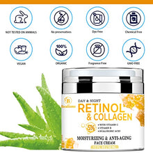 Load image into Gallery viewer, Retinol Collagen Cream with Hyaluronic Acid for Face Moisturizing and Anti Aging; Facial Moisturizer for Firming Skin Anti-Wrinkle Reduce Fine Lines with Vitamin C+E Natural-Ingredient Designed by USA Day&Night for Men & Women