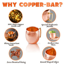 Load image into Gallery viewer, Moscow Mule Copper Mugs - Set of 4 - 100% HANDCRAFTED Pure Solid Copper Mugs - 16 Oz Gift Set with Highest Quality Cocktail Copper Straws, Copper Shot Glass & 2 E-Books by Copper-Bar