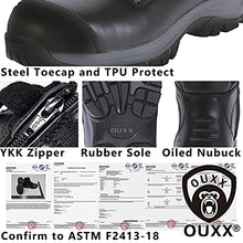 Load image into Gallery viewer, OUXX Work Boots for Men, Waterproof Steel Toe YKK Zipper Non-Slip Rubber Leather Shoes, Puncture-Proof, Breathable, Comfortable(Black, OX020, US 7.5)