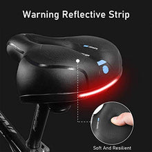 Load image into Gallery viewer, Waterproof Comfortable Wide Bike Seat with Red Warning Strip,Memory Foam Bicycle Saddle with Dual Shock Absorbing,Universal Fit Bike Cushion Replacement on Indoor/Outdoor Mountain Bikes for Women&Men