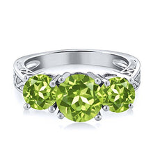 Load image into Gallery viewer, Gem Stone King Sterling Silver Round Green VS Peridot 3-Stone Women's Ring (2.35 Carat Gemstone Birthstone) (Size 7)