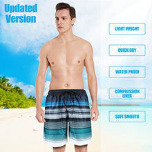 Load image into Gallery viewer, MILANKERR Spandex Swim Shorts for Men with Compression Liner,Men Bathing Suit with Boxer Brief Liner Compression(Blue Stripe,Small)