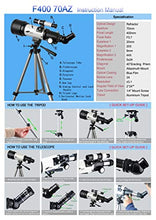 Load image into Gallery viewer, Telescope for Kids 70mm Apeture Travel Scope 400mm AZ Mount - Good Partner to View Moon and Planet - Good Travel Telescope with Backpack for Kids and Beginners