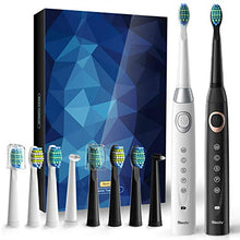 Load image into Gallery viewer, 2 Sonic Electric Toothbrushes 5 Modes 8 Brush Heads USB Fast Charge Powered Toothbrush Last for 30 Days, Built-in Smart Timer Rechargeable Toothbrushes for Adults and Kids (1 Black and 1 White)
