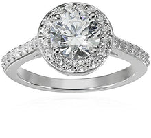 Load image into Gallery viewer, Platinum-Plated Sterling Silver Round-Cut Halo Ring made with Swarovski Zirconia, Size 6