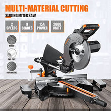 Load image into Gallery viewer, Sliding Miter Saw, ENGiNDOT 10-Inch Single Bevel Compound Miter Saw with 15-Amp Motor, Double Speed (4500 & 3200 RPM), Laser Guide, 3 Blades, Bevel Cut (0°- 45°) for Wood, PVC or Soft Metal Cutting