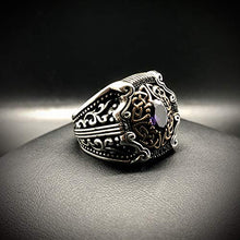 Load image into Gallery viewer, MEVA 925 Sterling Silver Stylish Filigree Design Amethyst Stone Men's Ring RKB0038 (9.50)