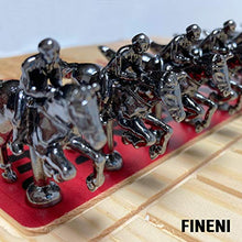 Load image into Gallery viewer, FINENI Horse Racing Board Game with Luxurious Durable Metal Horses, 11 Pieces, Black Metal Horses, Real Pine Wood Horseracing Game Board, Dice and Cards