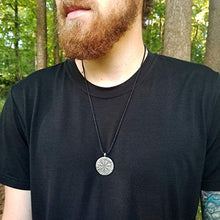 Load image into Gallery viewer, Double Sided Viking Vegvisir Aegishjalmur Stave Pendant Necklace on Vegan Hemp Cord - Adjustable Length