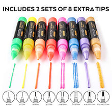 Load image into Gallery viewer, Arteza 3D Fabric Paint, Set of 30, Metallic & Glitter Colors, 1oz Tubes, Glow-in-The-Dark & Vibrant Shades, Textile Paint for Clothing, Accessories, Ceramic & Glass
