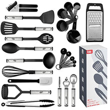 Load image into Gallery viewer, Kitchen Utensils Set 24 Nylon and Stainless Steel Cooking Utensil Set, Non-Stick and Heat Resistant Cooking Utensils Set, Kitchen Tools, Useful Pots and Pans Accessories and Kitchen Gadgets (Black)