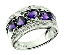 Load image into Gallery viewer, RB Gems Sterling Silver 925 Ring Genuine Gems Heart-Shape 5 mm, 2 Cts, Rhodium-Plated Finish Band-Style (9, amethyst)