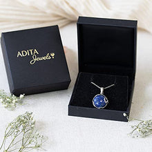 Load image into Gallery viewer, 925 Sterling Silver Natural Lapis Necklace - 14mm Blue Lapis Lazuli Round Gemstone Pendant, December Birthstone Birthday Present - Unique Handmade Artisan Jewelry, Vintage Style Gift for Women