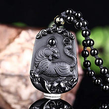 Load image into Gallery viewer, Pure Natural Zodiac Necklace Pendant Made of Obsidian Gemstone Horoscope Animal Sign Amulet (Tiger,Enthusiastic)