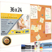 Load image into Gallery viewer, 36 x 24 White Board and Cork Board Combination, Magnetic Bulletin Combo Board for Home or Office, Use as Vision or Message Board, Wall Mounted Memo Board, Dry Erase Markers, Eraser, Magnets, Push Pins