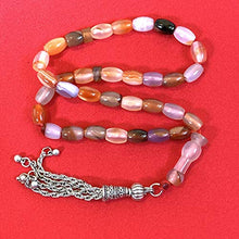 Load image into Gallery viewer, 33 Beads of Yemen Islamic Tasbih Aqeeq Aqiq (Agate) Stones Prayer Bead, Yemeni Muslim Tesbih Taspih, 13 x 7 mm | Yemeni Aqeeq Stone