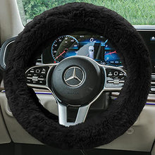 Load image into Gallery viewer, FH Group FH2016BLACK Universal Fit Doe16 Faux Rabbit Fur Cozy Black Steering Wheel Cover fits Most Cars, SUVs, Trucks, and Vans, Ultimate Protection