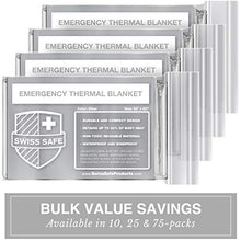 Load image into Gallery viewer, Swiss Safe Emergency Mylar Thermal Blankets, Designed for NASA, Outdoors, Survival, First Aid, Silver, 10 Pack