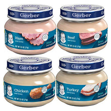 Load image into Gallery viewer, Gerber 2nd Foods 12 Total 2.5 Ounce Jars of Each Flavor (3 Turkey & Turkey Gravy, 3 Ham and Ham Gravy, 3 Chicken & Chicken Gravy, 3 Beef and Gravy)