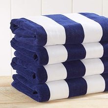Load image into Gallery viewer, 4 Pack Plush Velour 100% Cotton Beach Towels. Cabana Stripe Pool Towels for Adults. (Navy, 4 Pack- 30" x 60")