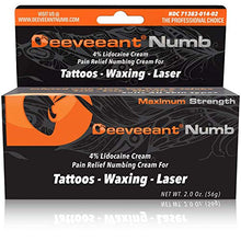 Load image into Gallery viewer, Deeveeant Numbing Cream Lidocaine Anesthetic (2oz/56g) Topical Pain Relief - Tattoos, Laser, Waxing, Microblading, Microneedling USA Made - Child Resistant Cap
