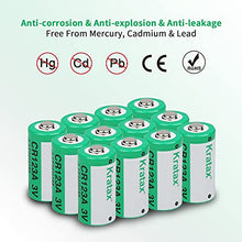 Load image into Gallery viewer, CR123A 3V Lithium Manganese Battery Kratax 12Pack Non-Rechargeable 3 Volt CR 123A Batteries 10Years Shelf Life, CE & RoHS Certified for Security and Medical Equipment, for Flashlights, Digital Cameras