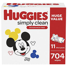 Load image into Gallery viewer, Baby Wipes, Unscented, Huggies Simply Clean Fragrance-Free Baby Diaper Wipes, 11 Flip Lid Packs (704 Wipes Total)