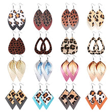 Load image into Gallery viewer, Florideco 16 Pairs Leopard Faux Leather Earrings for Women Layered Leather Petal Leaf Lozenge Teardrop Dangle Earrings Lightweight