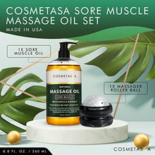Load image into Gallery viewer, Cosmetasa Massage Oil for Sore Muscles with Roller Ball - Soothes Joints & Muscles with Arnica, Lavender Oil, Peppermint Oil & Chamomile Extract