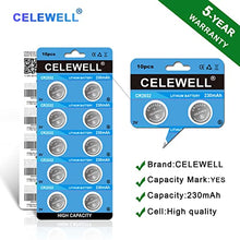 Load image into Gallery viewer, CELEWELL 10 Pack CR2032 Battery CR2032H 230mAh 3 Volt Lithium Battery 2032 ECR2032 Coin Button Cell -Not for Thermometer 【5-Year Warranty】